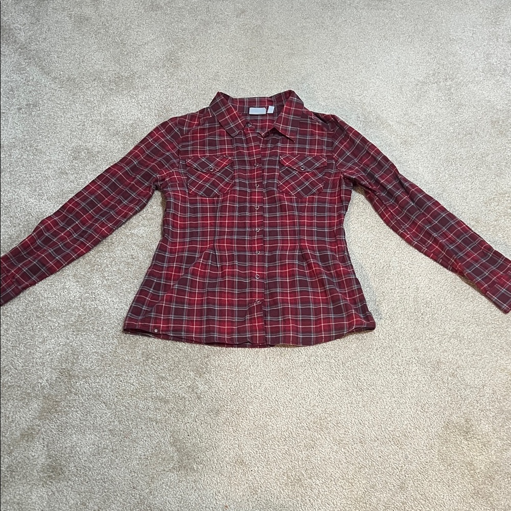 Athleta Red Plaid Button-Down Shirt